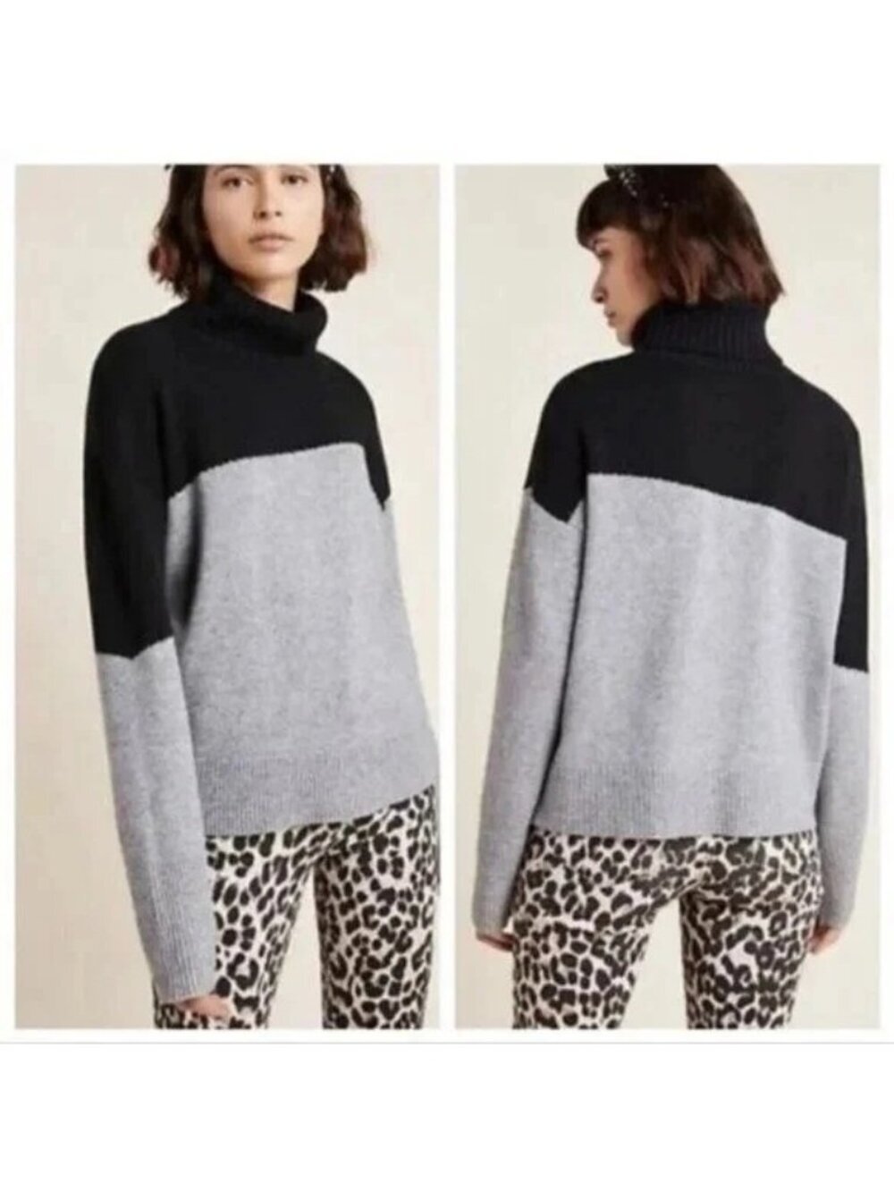 Anthropologie Lorena Colorblock Turtleneck Sweater Dark Academia Lagenlook XL